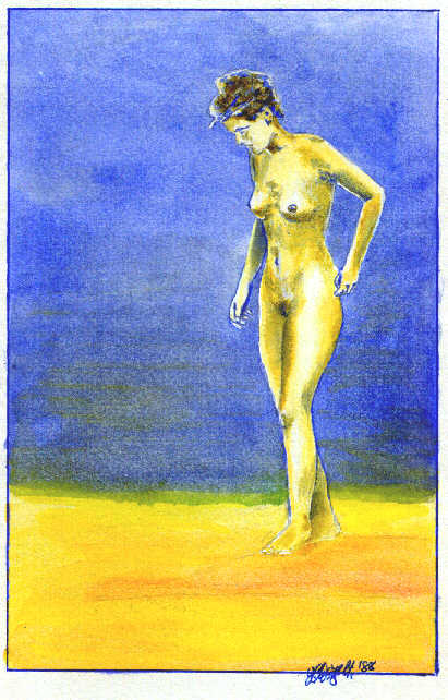 M&auml;dchen am Strand (Deckfarbenmalerei)